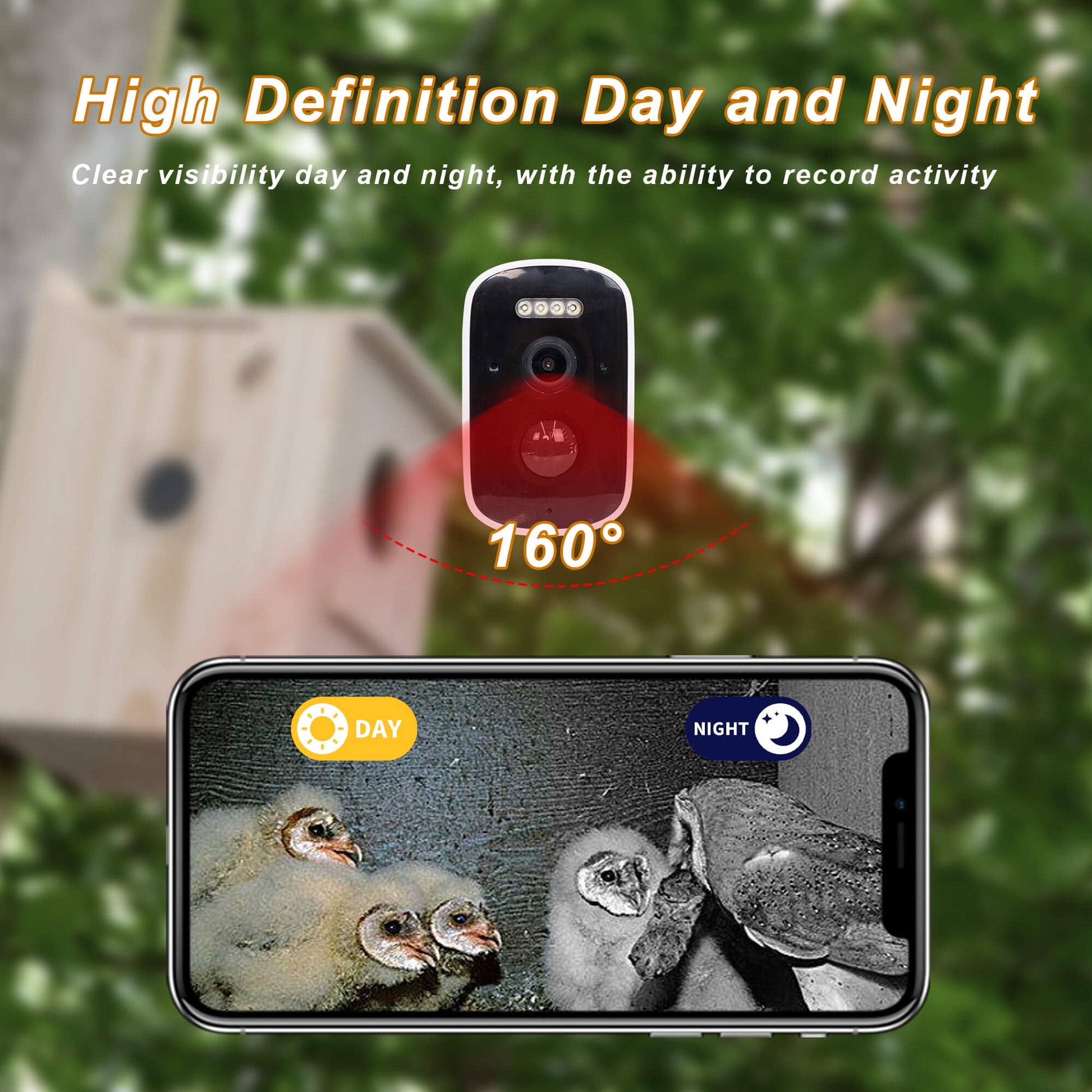 Smart Owl House with Camera, Outdoor Hanging Natural Wooden Owl Nesting Box, Solar Powered, Real-time Viewing and Motion Detection, Includes Mounting Screws, Easy to Assemble