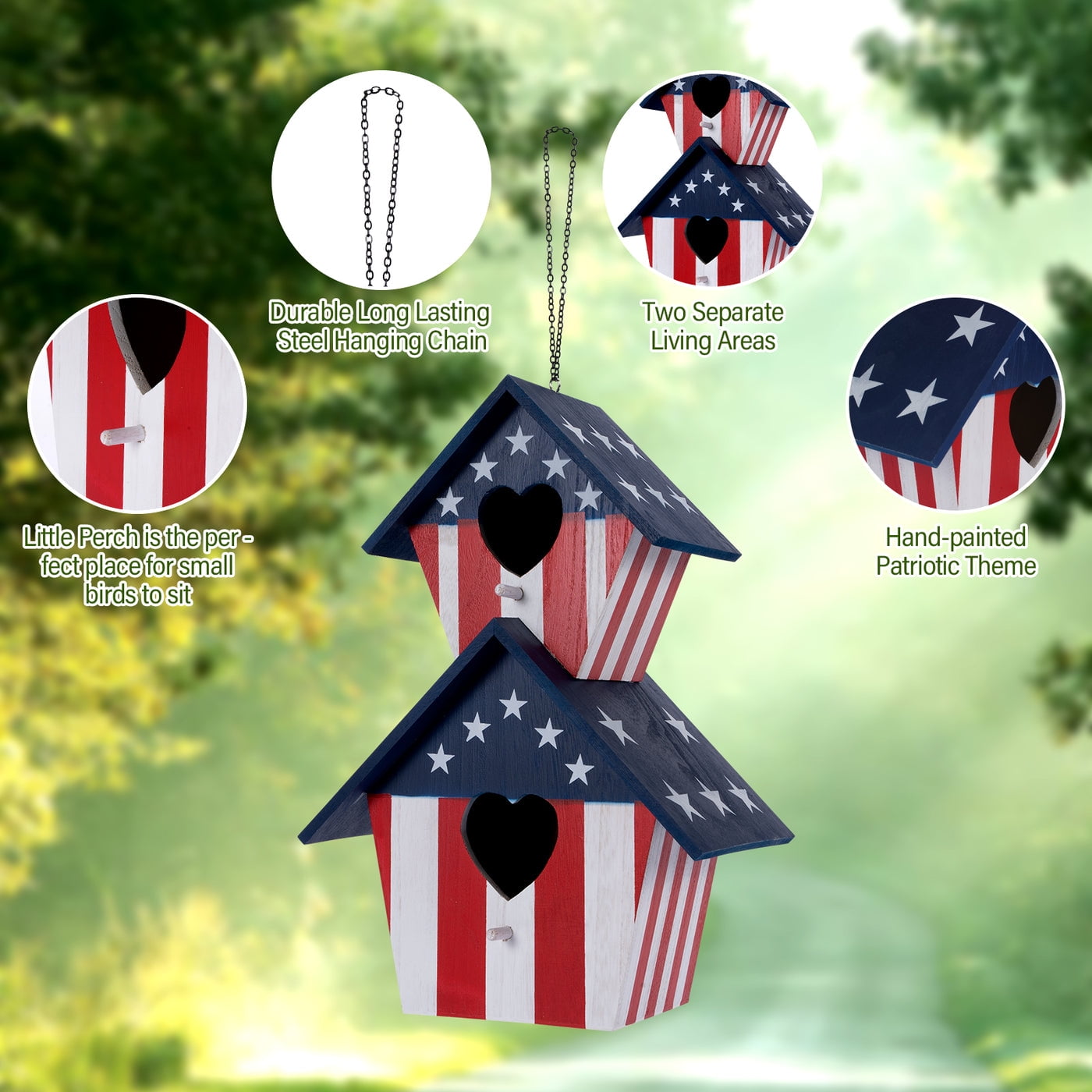 16" Americana 2 compartment Wood Birdhouse