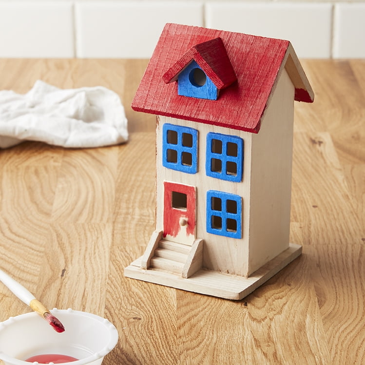 7.5" Wooden Townhouse Birdhouse by Make Market - Unfinished Birdhouse Made of 100% Wood - Outdoor Nesting Boxes - Bulk 8 Pack