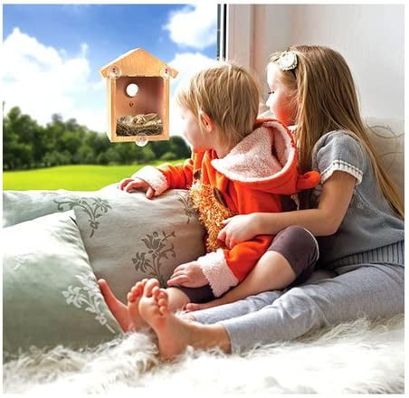 2 Way Mirrored Bird House See Through Suction Cup Window Mounted Bird Nesting Box
