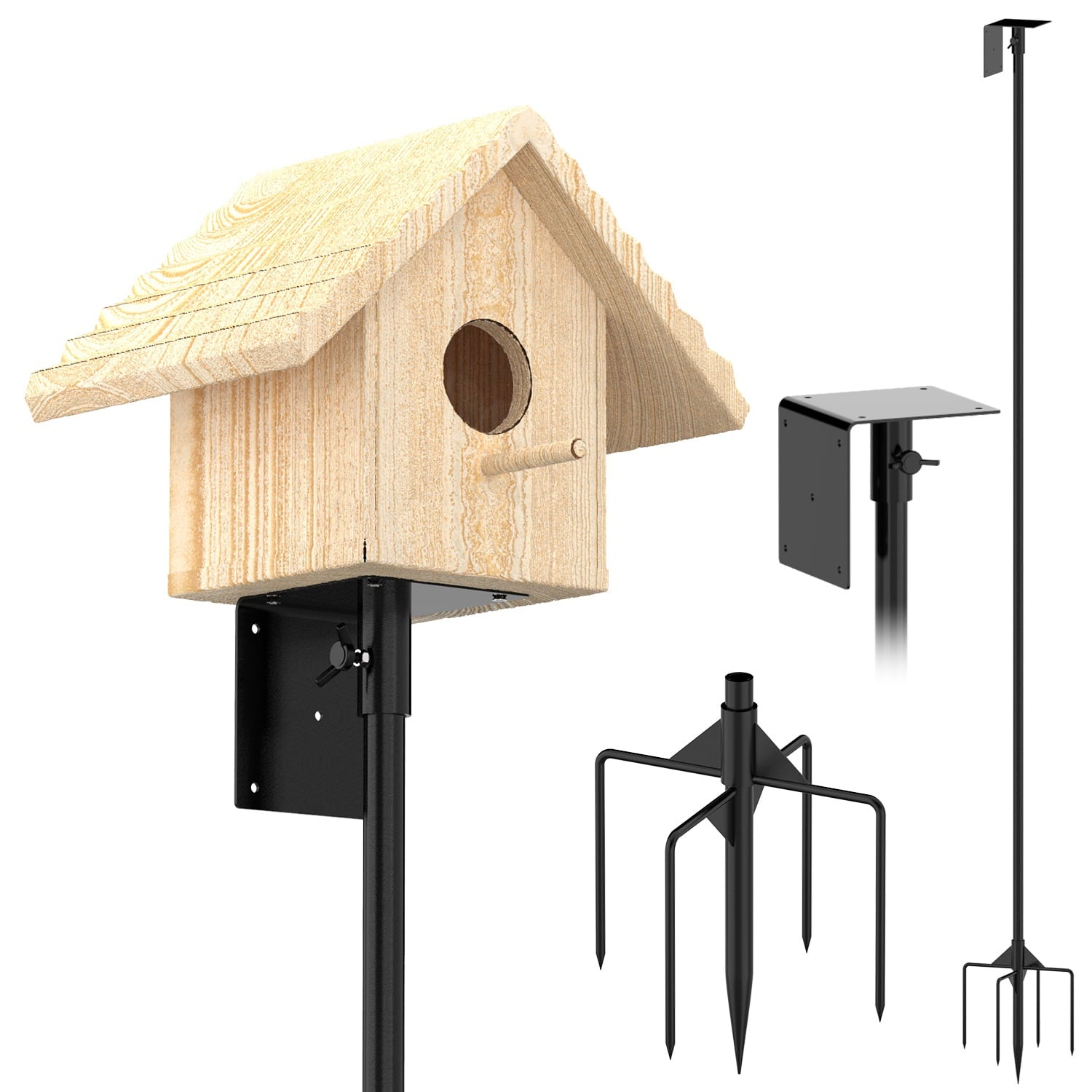 Moclever Bird House Pole Kit 79.9in Height Adjustable 66lbs Load Bird Feeder Pole, Black