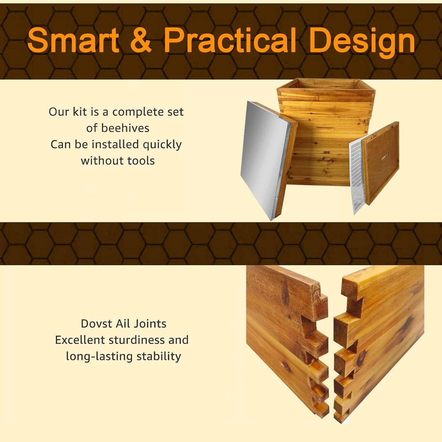 5 Layer Beehive, Bee Hive Dipped in 100% Beeswax, Include Queen Excluder & Foundation & Cover (2 Deep Hive Bee Box & 3 Super Bee Hive) Frameless