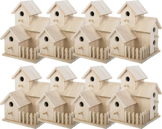 8" Triple Wooden Birdhouse by Make Market - Unfinished Birdhouse Made of 100% Wood - Bulk 8 Pack