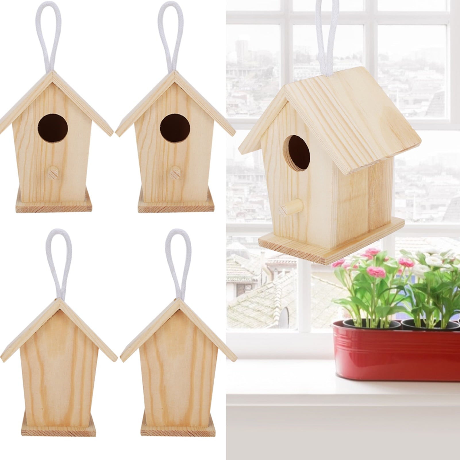 Wooden Bird House,Bird Cage,4Pcs Mini Outdoor Hanging Wooden Bird House Nests Cage Ornament for Garden Balcony