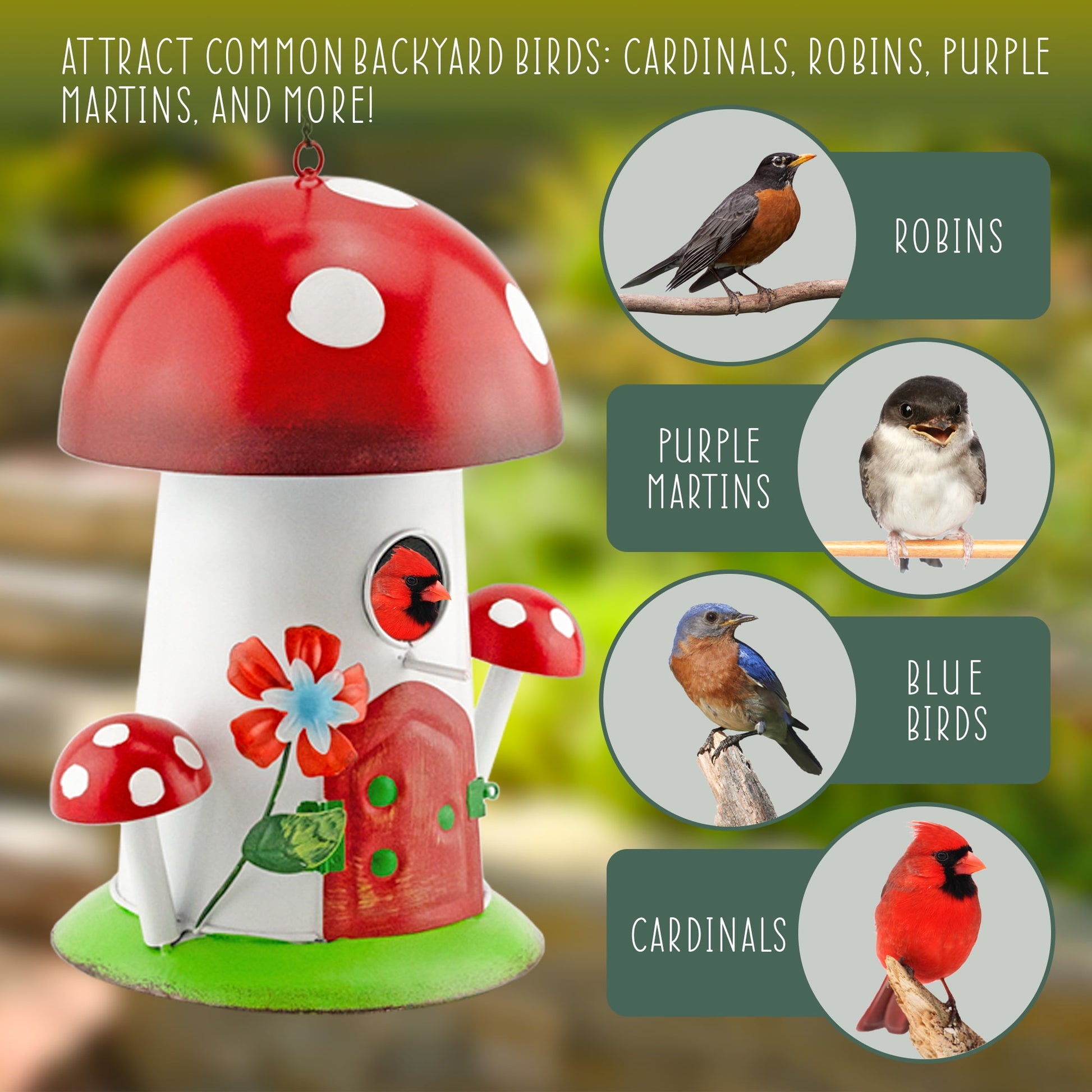 Esterno Mushroom Shaped Birdhouse; Songbird Nesting Galvanized Iron Colorful Mushroom Bird House