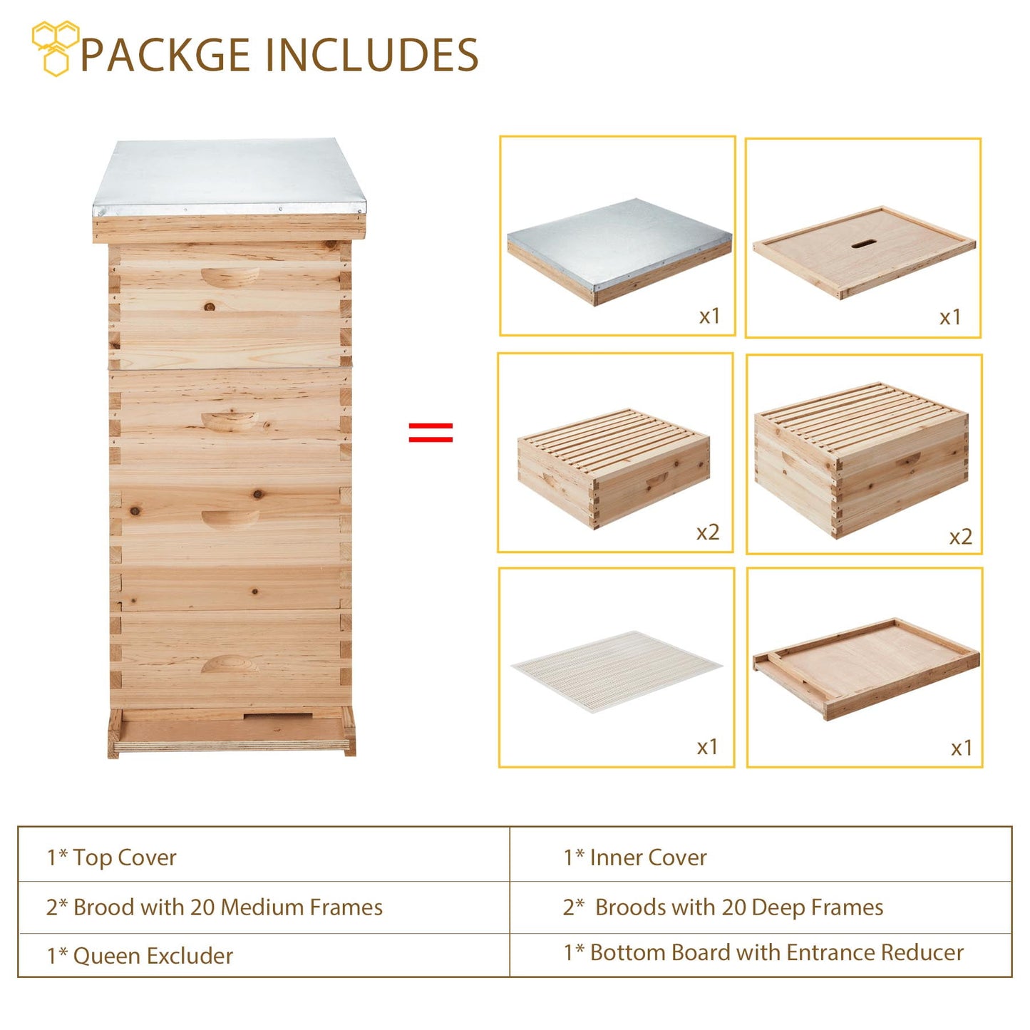 Premium Langstroth Bee Hive 8 Frame 2 Deep 2 Medium, All Frames & Foundations Included
