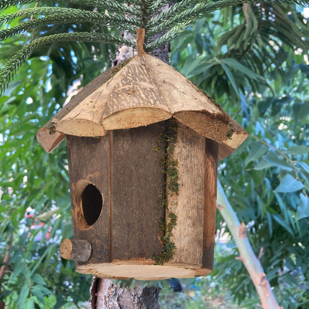 Outside Wooden Birdhouse Decorations Natural Distressed Handcrafted Ornaments Mini Hanging Bird House for home and garden Yard Window