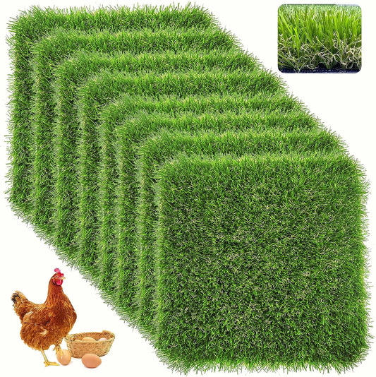 8Pcs Chicken Nesting Box Pads for Laying Eggs - Washable Hen Nesting Pads for Chicken Farm, Artificial Grass Chicken Bedding Rug Carpet Synthetic for Garden Lawn Indoor Outdoor