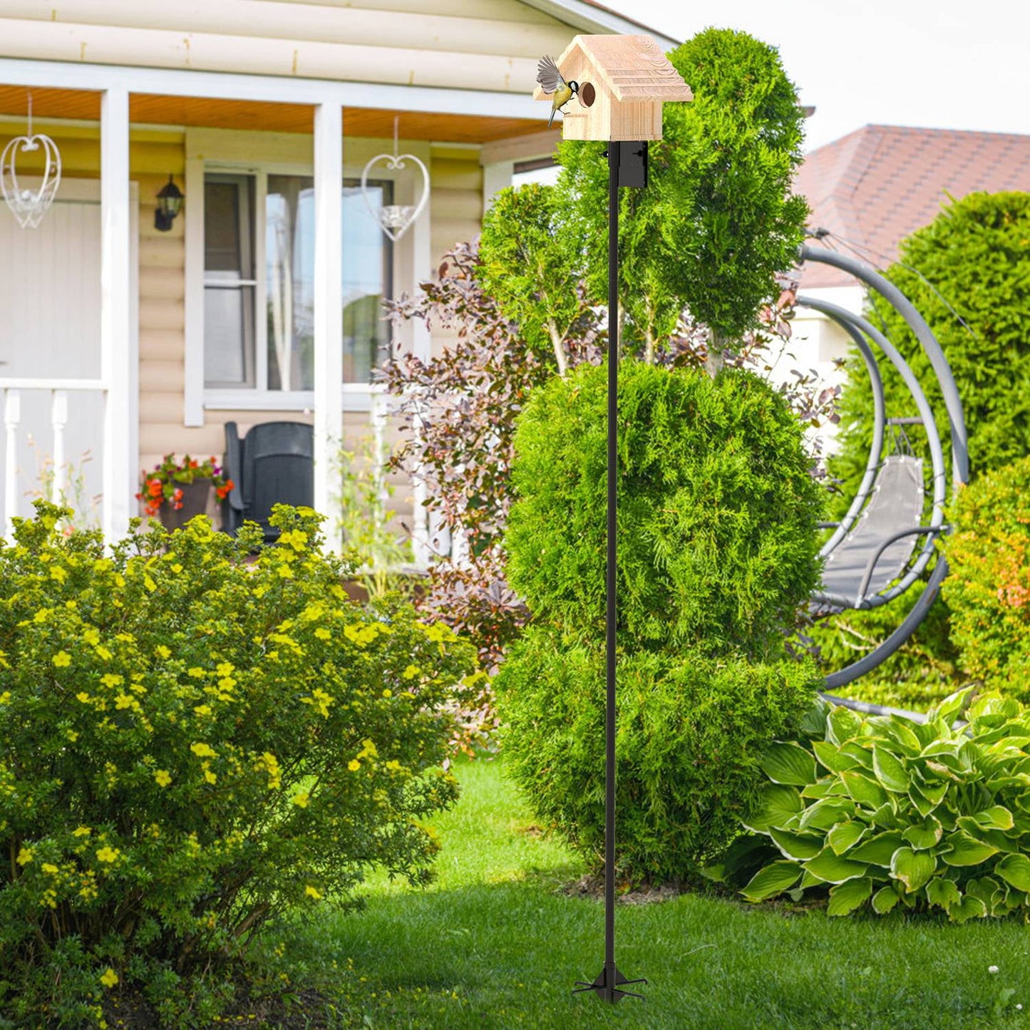Moclever Bird House Pole Kit 79.9in Height Adjustable 66lbs Load Bird Feeder Pole, Black