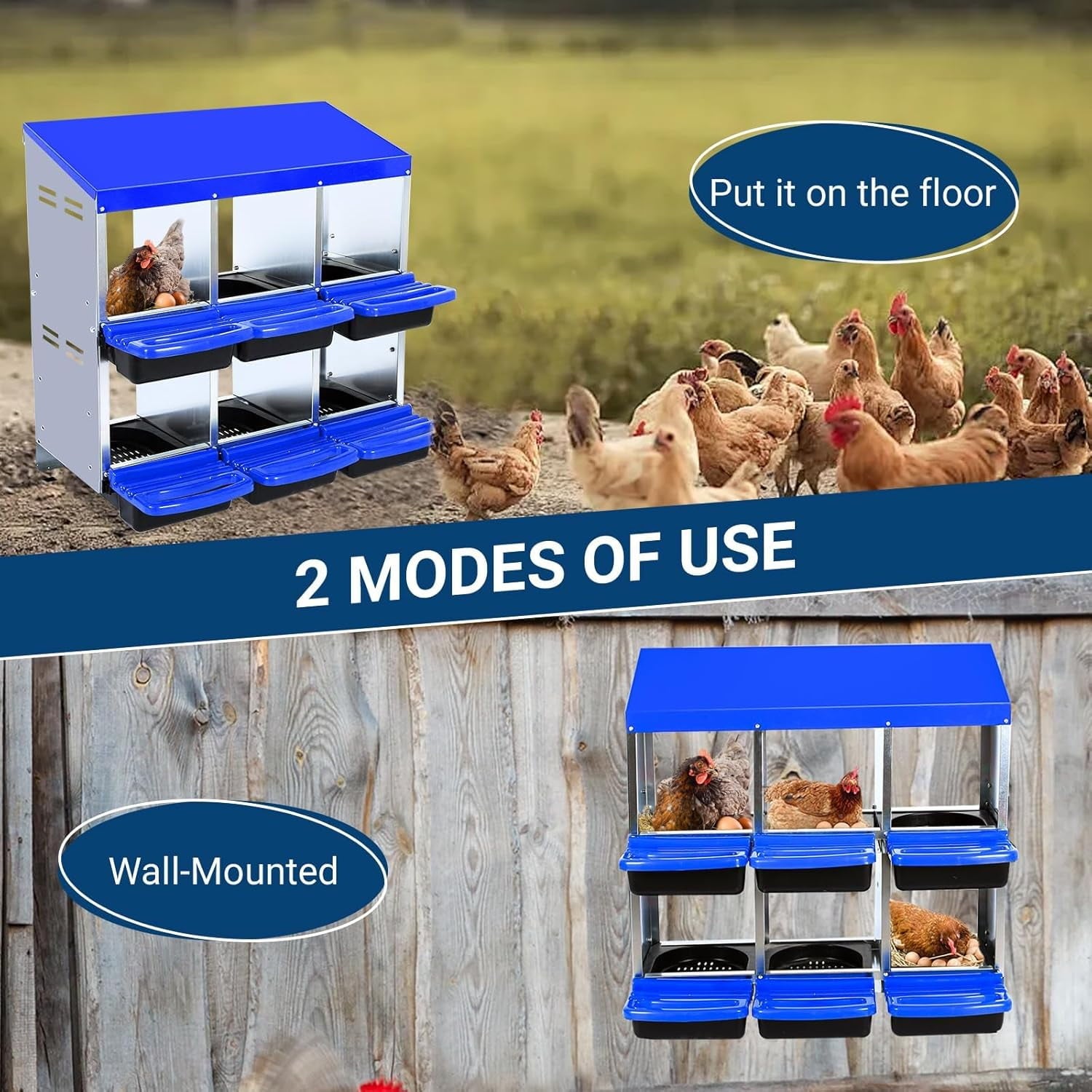 Chicken Nesting Boxes for Chickens,6/8/10 Hole Metal Roll Away Nest Box for Chicken Coop,Chickens Laying Egg, Lid Cover to Protect Eggs,Easy Egg Collection,Hen Roosting Boxes