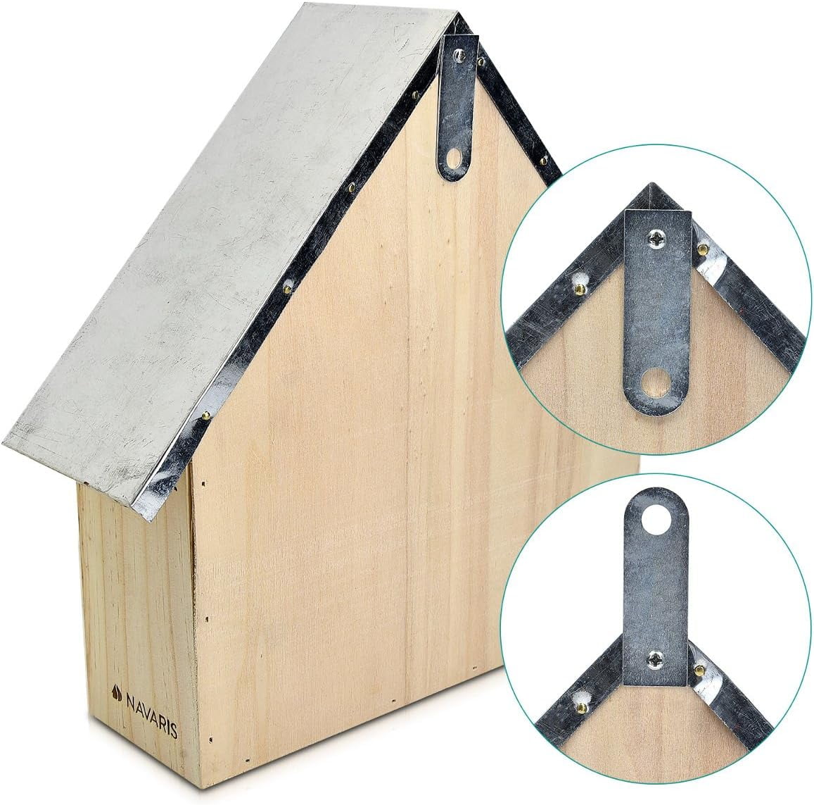 Navaris M Wooden Insect Hotel - 10 x 11 x 3 Inches - Natural Wood Insect Home Bamboo Nesting Habitat - Garden Shelter for Bees, Butterflies, Ladybugs