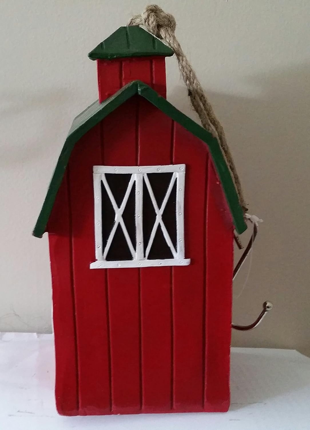 Hanging Birdhouse Farm Red Barn 9 Inch Wooden Bird House Outdoor Decor For Garden Patio Deck Porch