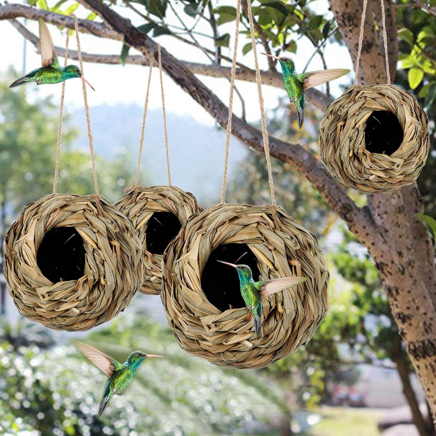Hummingbird Nest Bird Nest Weaving Grass Bird House Outdoor Hanging, Hummingbird House, Bird House, Blue Bird House, Outdoor Gardening Decoration
