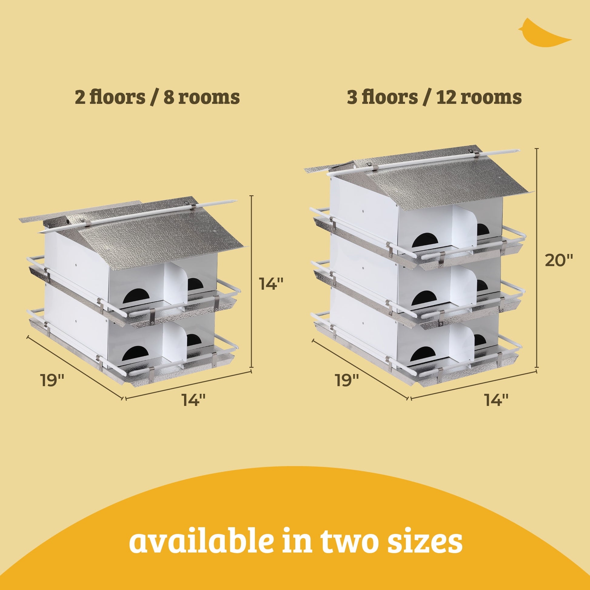 Birds Choice Medium 3-Level, 12-Room Purple Martin Bird House with Starling-Resistant Entrances, White/Grey
