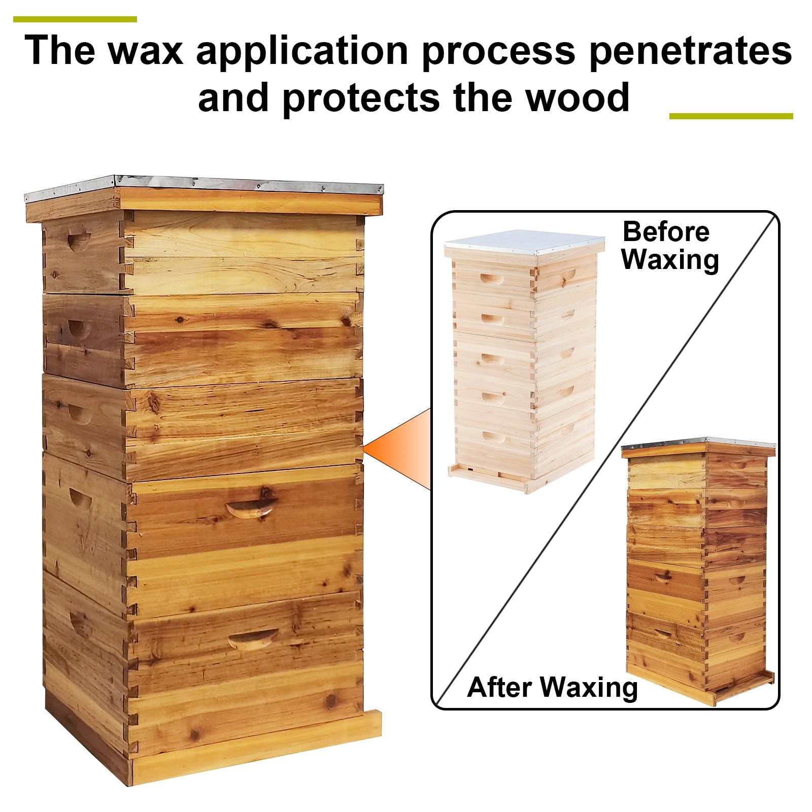 PRIJESSE 5-Layer Bee Hive for Beekeeping - 2 Deep & 3 Medium Boxes with Beeswax Coating, Ventilated Metal Roof (Frames Sold Separately)