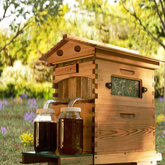 AUSHIVE Home of the Bees Decorative Cedarwood Bee Habitat Combo Pack with 7 Automatic Hive Frames, Wood Colour
