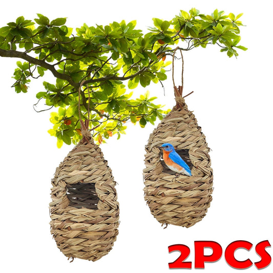 Bird House Hand Woven Hummingbird Houses Nest Small Hanging Audubon Birdhouse, 2 Pack