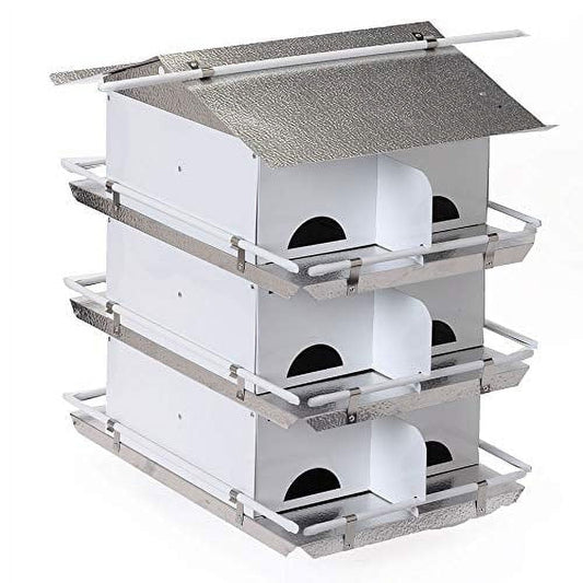 Birds Choice Medium 3-Level, 12-Room Purple Martin Bird House with Starling-Resistant Entrances, White/Grey