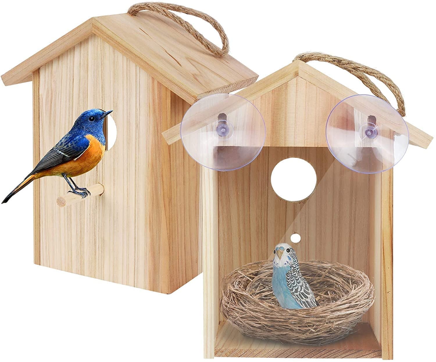 Window Bird House See Through Birdhouse for Viewing Wooden Birdhouse with Strong Suction Cups, Bird Nesting Box Transparent Design for Easy Observation, Best Gift for Kids
