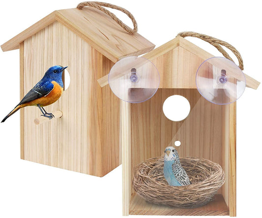 Window Bird House See Through Birdhouse for Viewing Wooden Birdhouse with Strong Suction Cups, Bird Nesting Box Transparent Design for Easy Observation, Best Gift for Kids