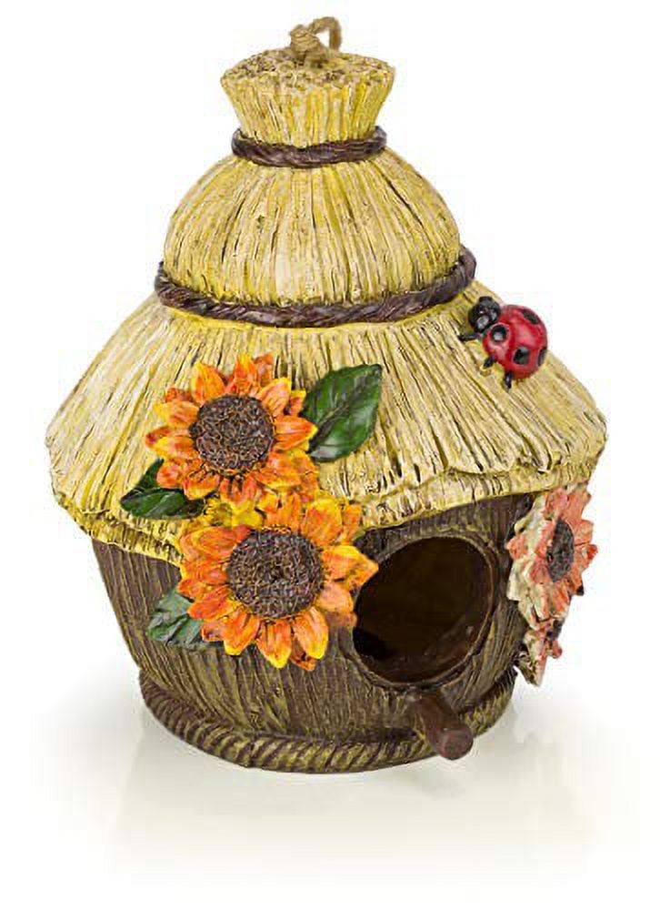 Dawhud Direct Ladybug and Flowers Decorative Hand-Painted Bird House