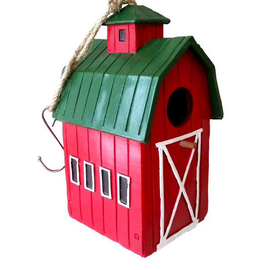 Hanging Birdhouse Farm Red Barn 9 Inch Wooden Bird House Outdoor Decor For Garden Patio Deck Porch