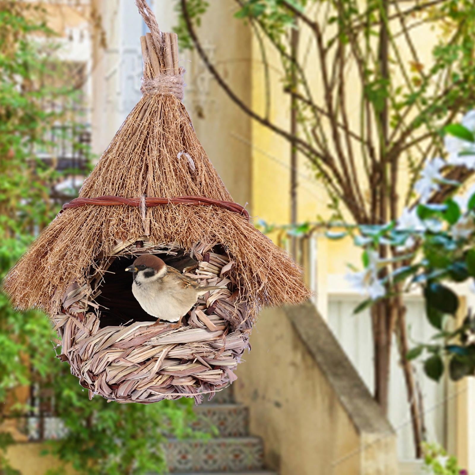 Humming Bird Houses for Outdoor Hanging, Grass Birds Hut,Hand Woven Hummingbird Nest,Wren Finch Bird House for Garden Window Outdoor Home