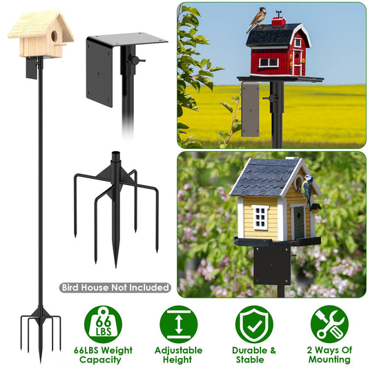 Moclever Bird House Pole Kit 79.9in Height Adjustable 66lbs Load Bird Feeder Pole, Black