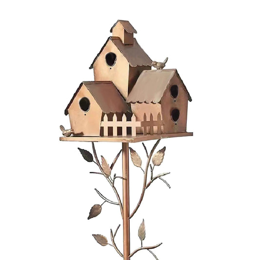 Realhomelove Birdhouse Garden Stakes, Metal Bird House with Pole, Suitable for Hummingbirds, Garden Outdoor Metal Birdhouse Decoration Bird Houses for Courtyard Backyard Patio Outdoor Decor