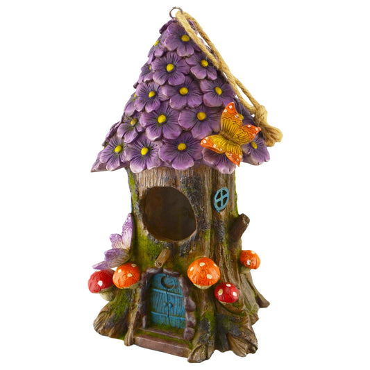 English Bird House Flowers and Tree