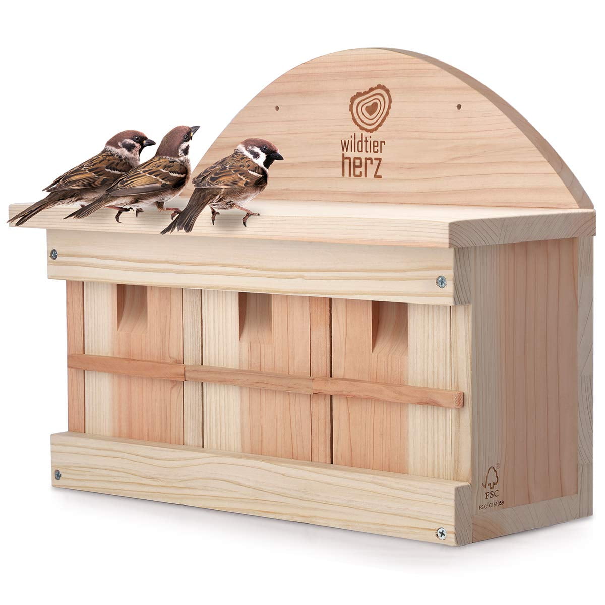 Wildtier Herz Sparrow Nest Box - Nabu Standards - 42cm X 32.5cm X 17cm Bird Sparrow Colony Weatherproof, Made from Untreated Fsc Wood, Bird Box, Nest Box, Sparrow Bird Nesting Box for Garden