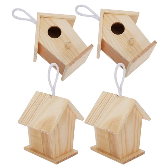 Wooden Bird House,Bird Cage,4Pcs Mini Outdoor Hanging Wooden Bird House Nests Cage Ornament for Garden Balcony