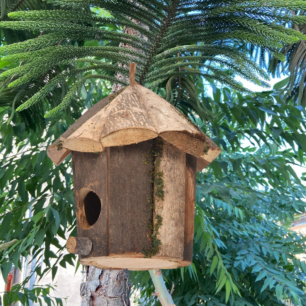 Outside Wooden Birdhouse Decorations Natural Distressed Handcrafted Ornaments Mini Hanging Bird House for home and garden Yard Window