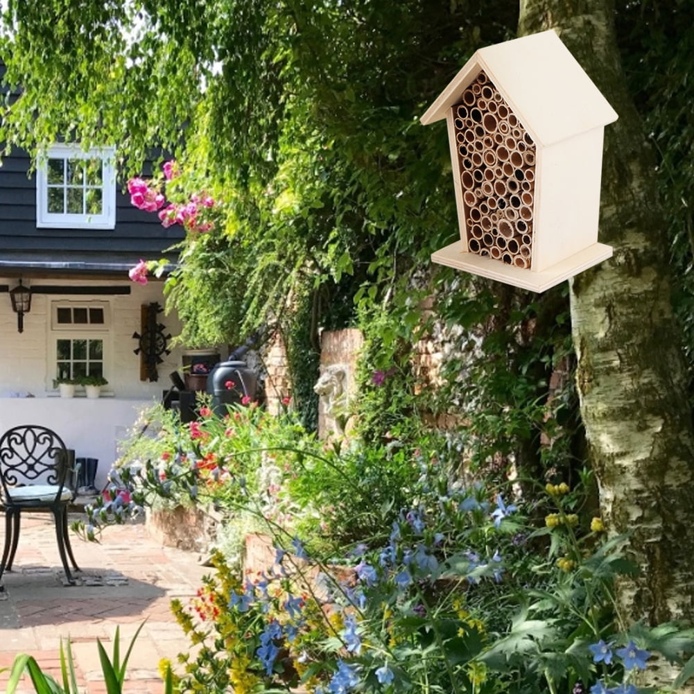 House, Wooden Bee House, Quality Natural Wood Tubular Channels Decorate Gardens For Bees Backyard Insects