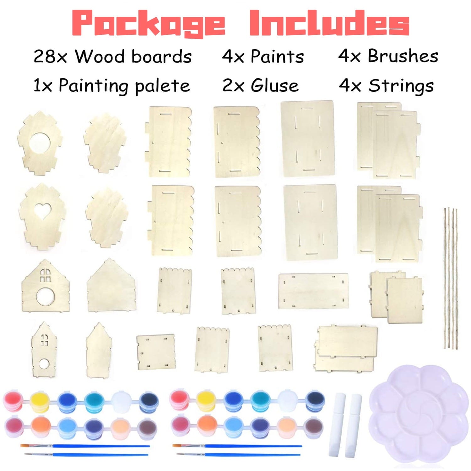 Sytle-Carry 4 Pack Bird House Kit DIY Birdhouse Kits Kids Arts and Crafts Wooden Arts and Crafts Kits Gift for Toddlers