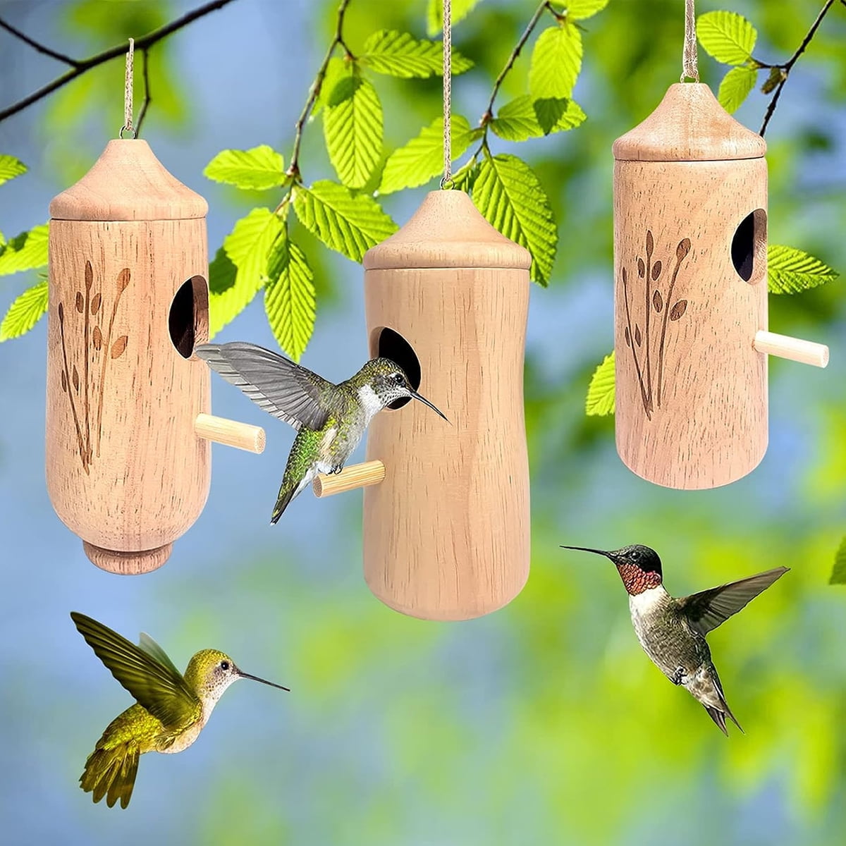 IFCOW 3x Natural Wood Hummingbird House,Hummingbird Houses on clearance, Outside Hanging Hummingbird Nesting Nest,Hummingbird houses