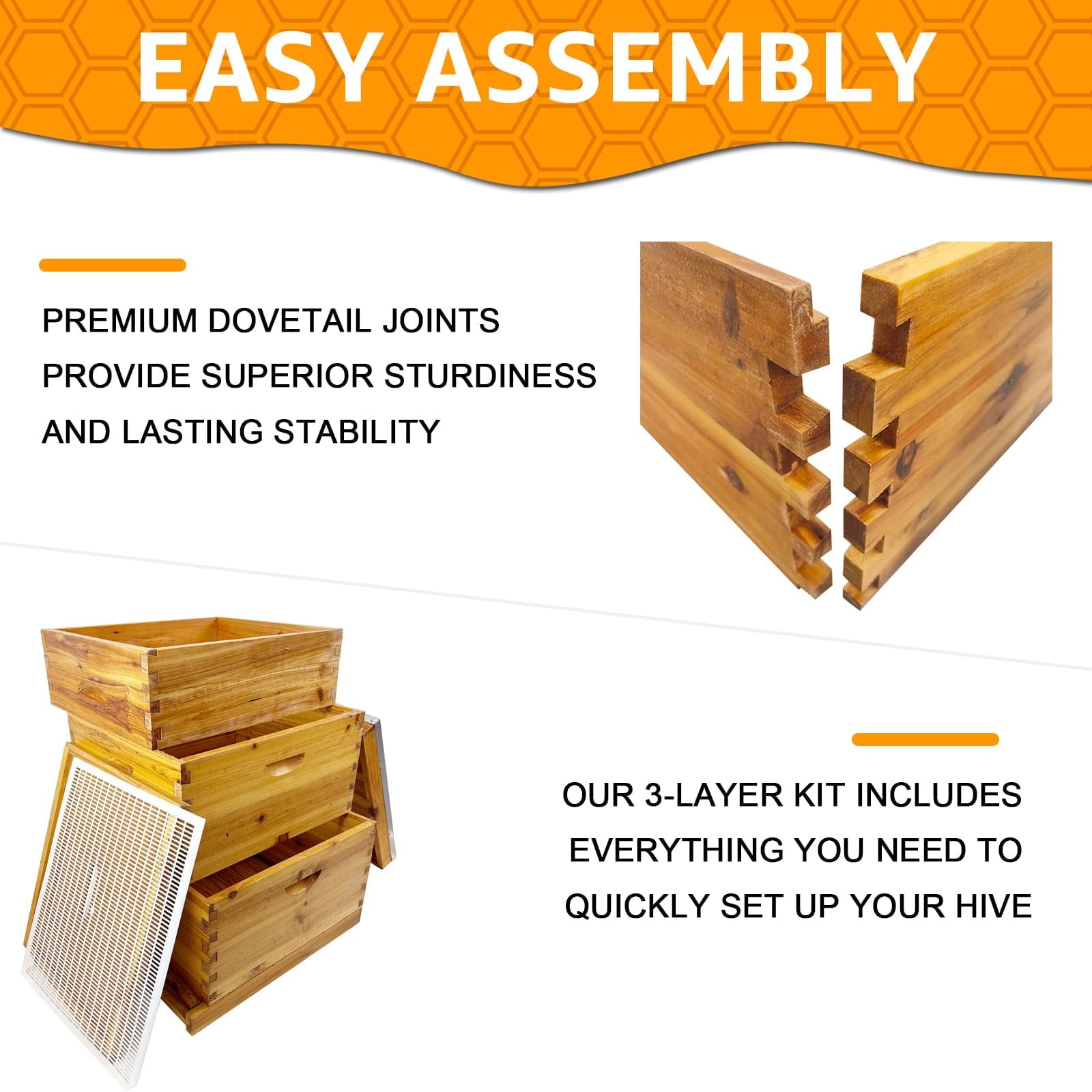 PRIJESSE 3-Layer Bee Hive for Beekeeping - 2 Deep & 1 Medium Boxes with Beeswax Coating, Metal Roof (Frames Not Included)