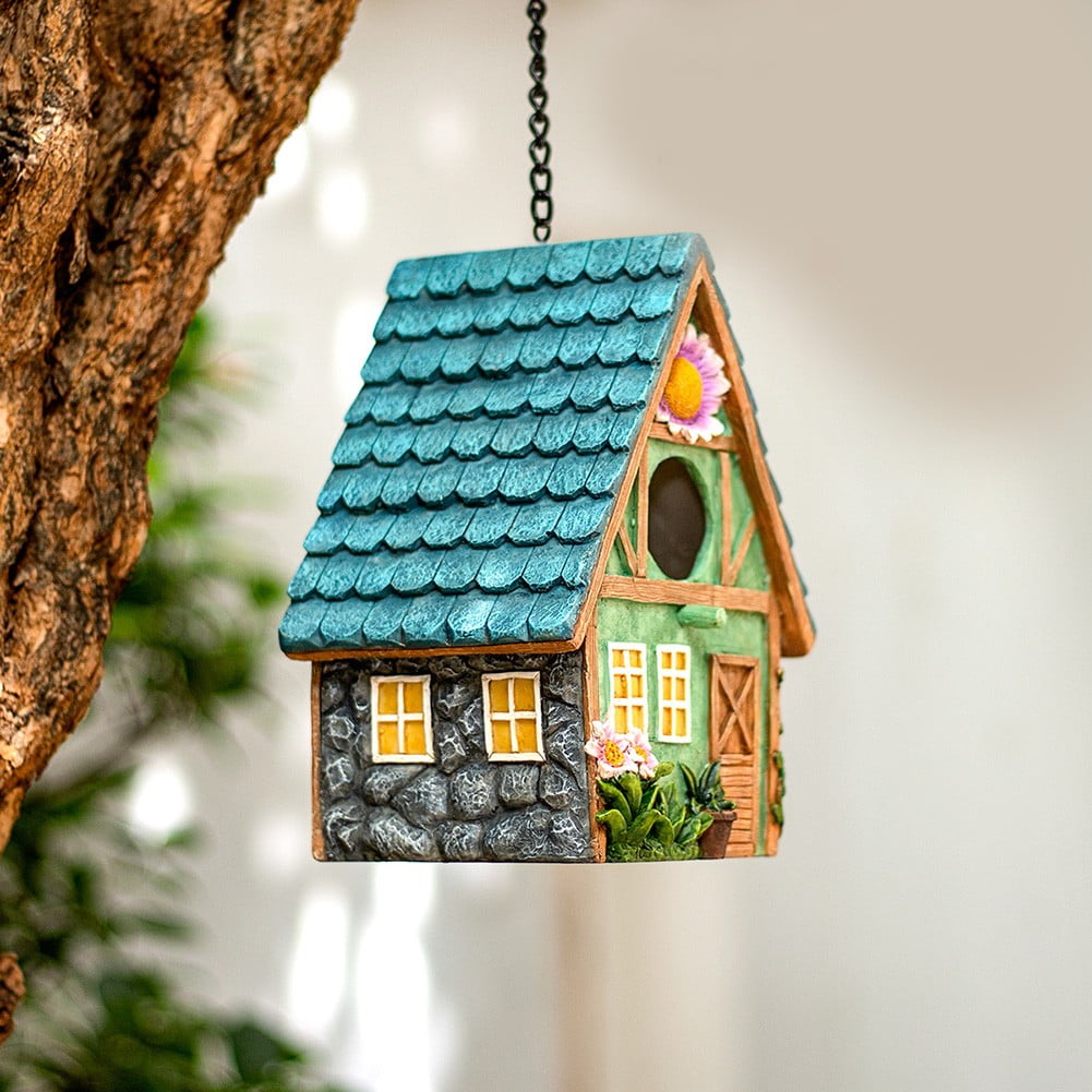 Outdoor Hanging Bird Nests, Hummingbird Houses, Garden Tree Decorations, Resin Ornaments (Simulated House)
