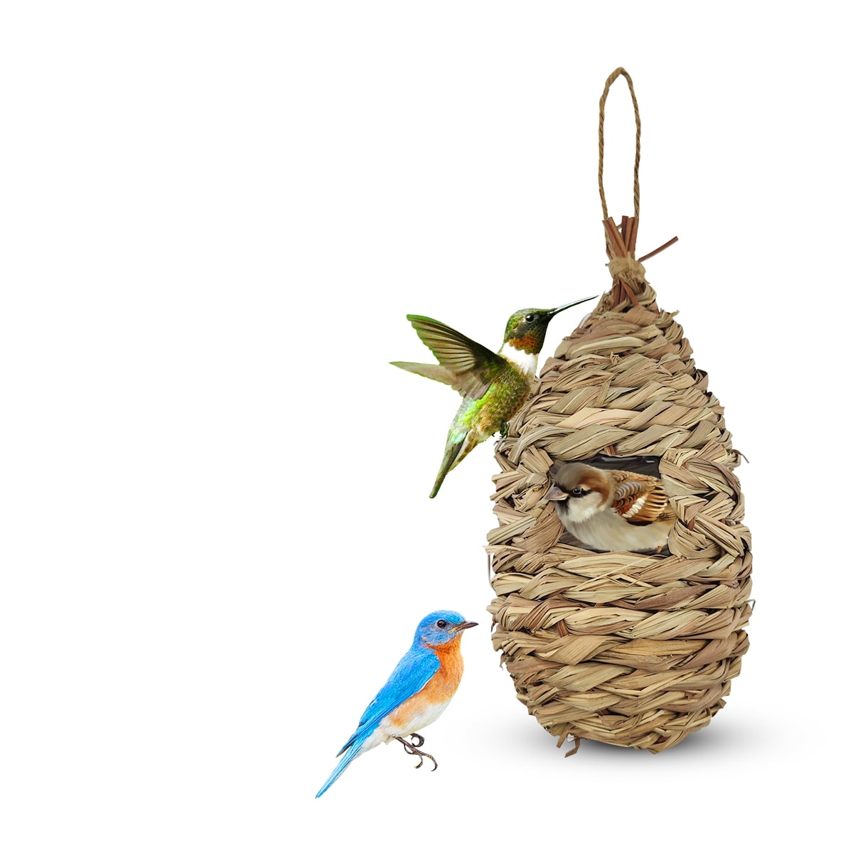 Bird House Hand Woven Hummingbird Houses Nest Small Hanging Audubon Birdhouse, 2 Pack