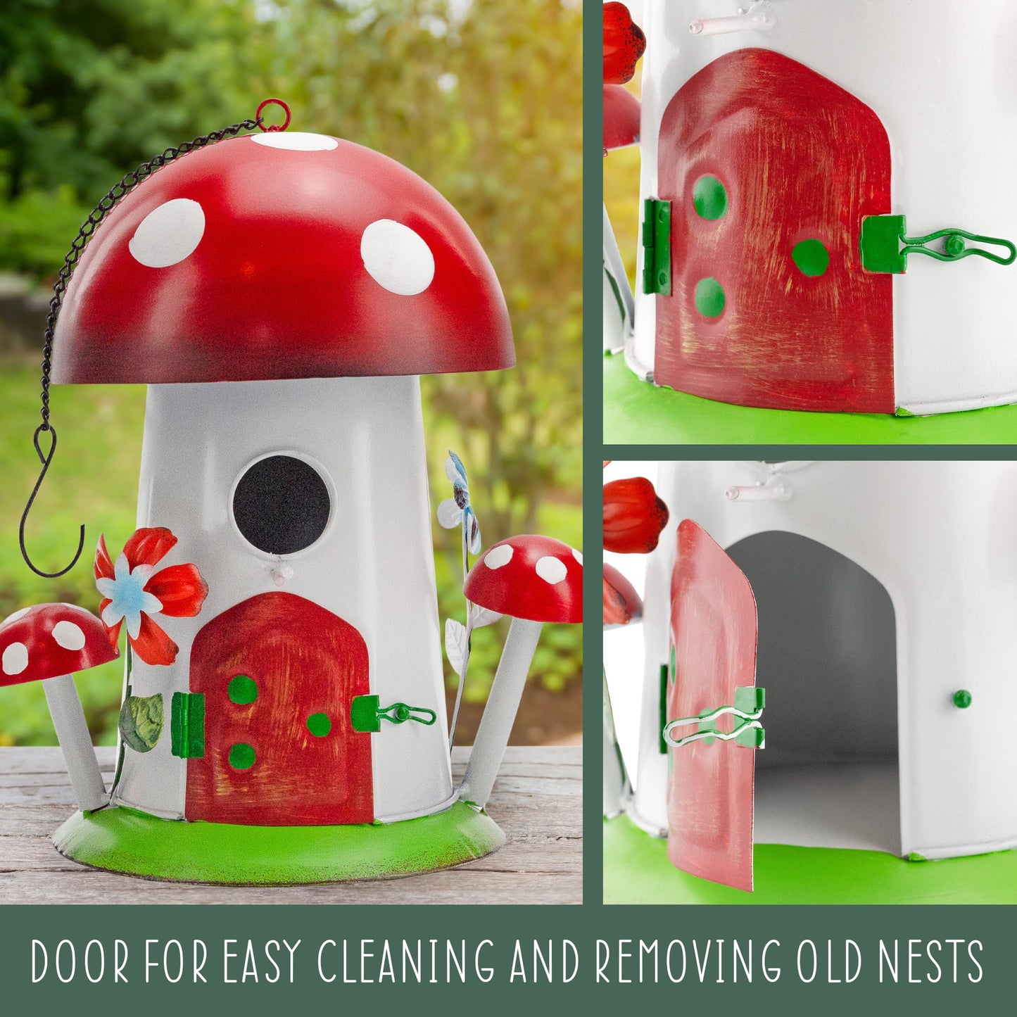 Esterno Mushroom Shaped Birdhouse; Songbird Nesting Galvanized Iron Colorful Mushroom Bird House