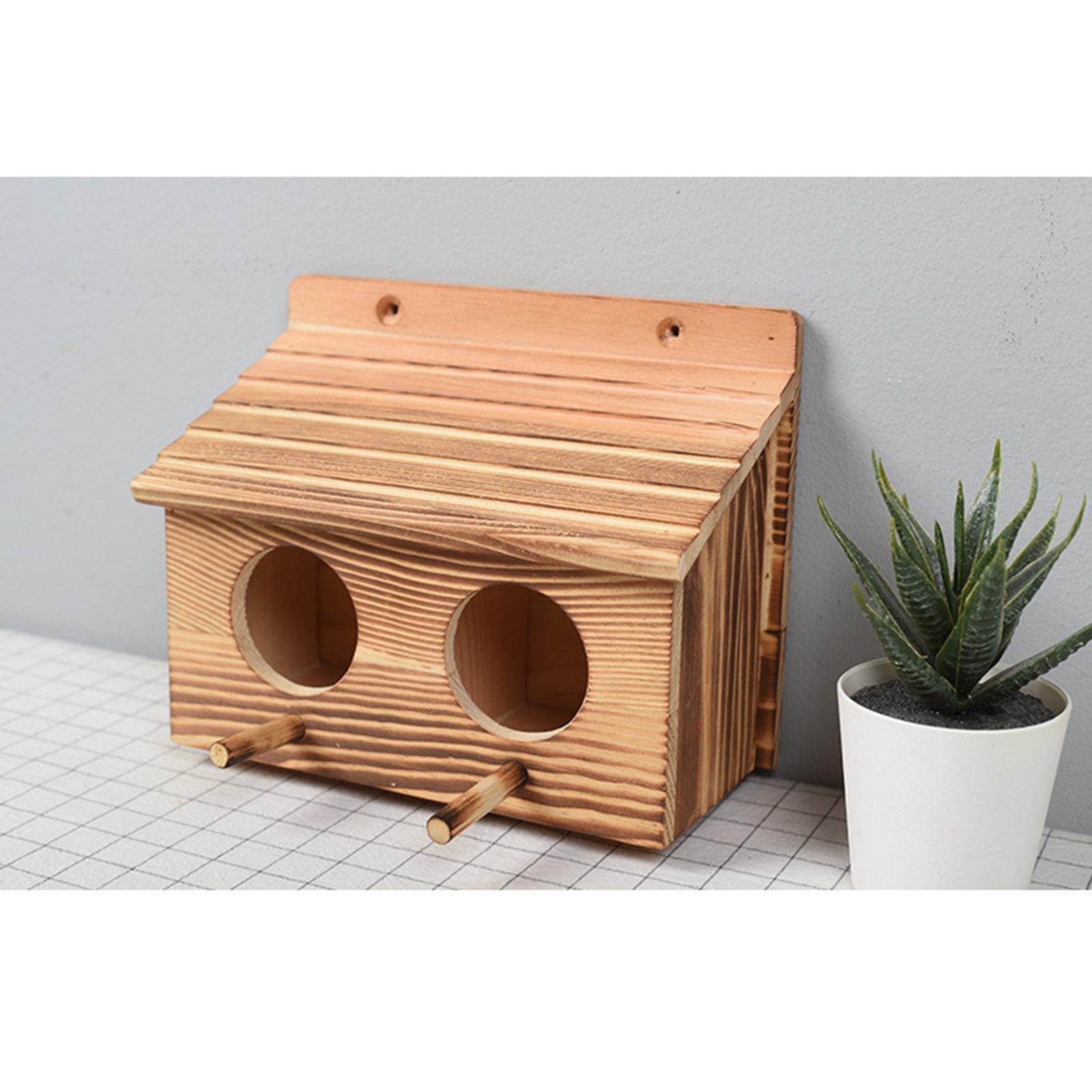 Weatherproof Wooden Bird Houses with Double Hole for Outside,Squirrel Feeder / Bird Nesting House Feeding Station,Hanging Nest box for Garden,Best Gift for Kids