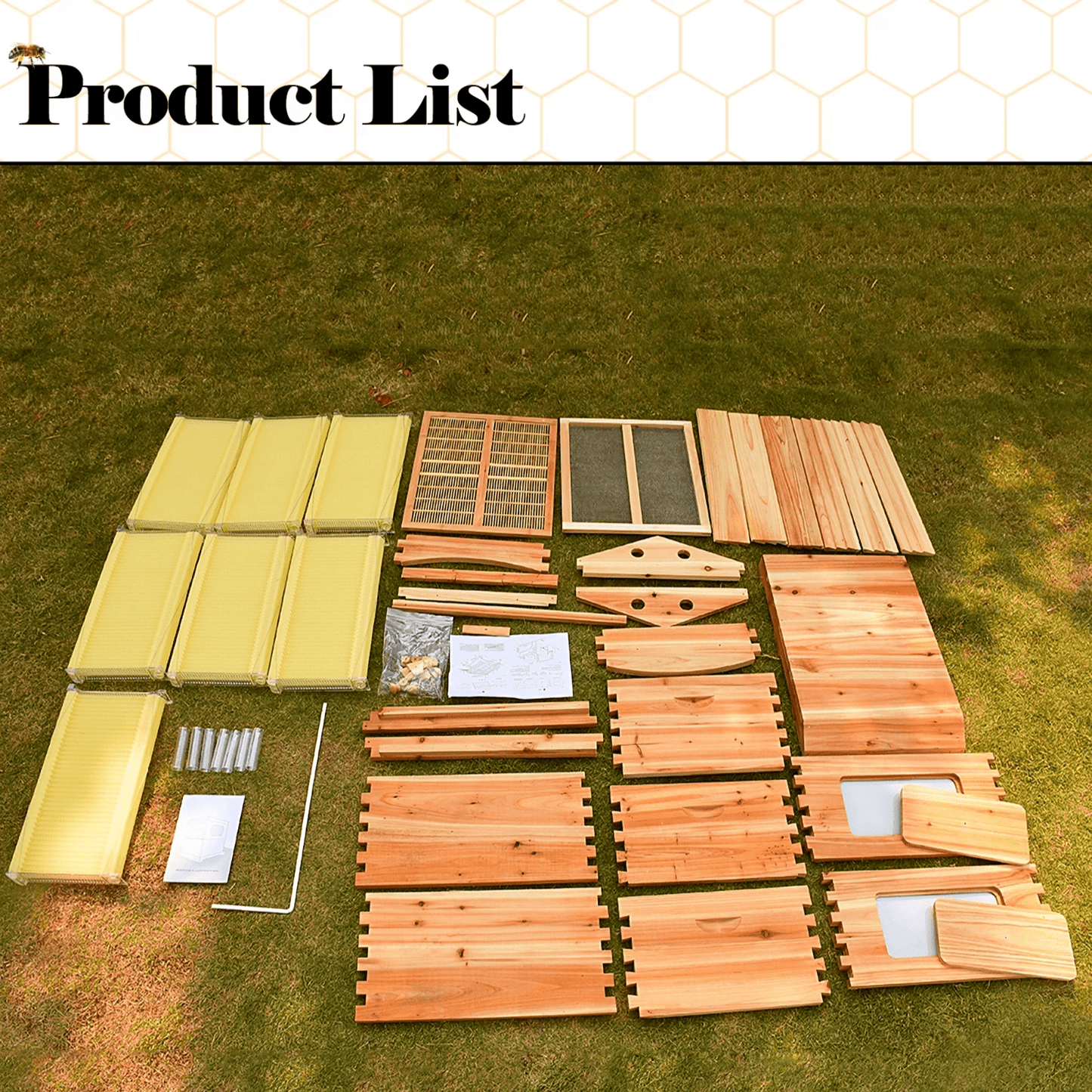 AUSHIVE Home of the Bees Decorative Cedarwood Bee Habitat Combo Pack with 7 Automatic Hive Frames, Wood Colour