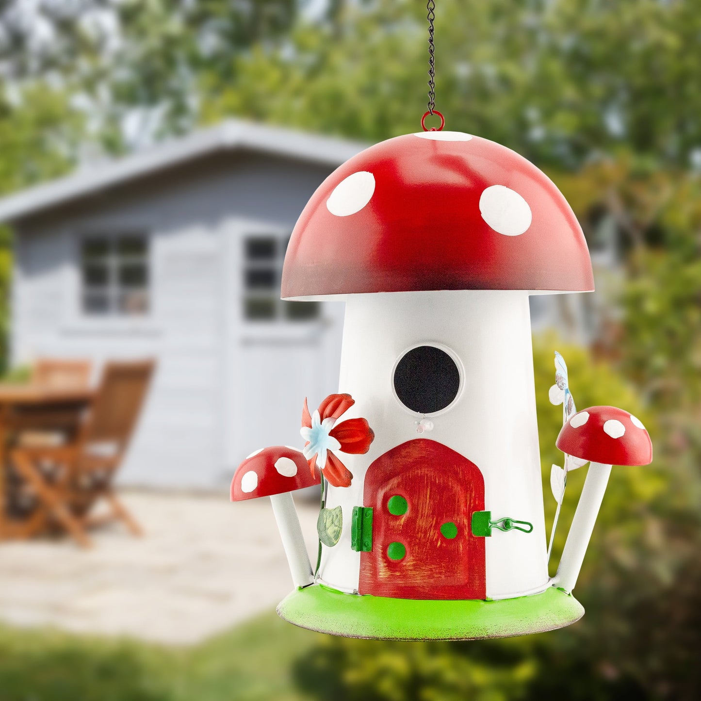 Esterno Mushroom Shaped Birdhouse; Songbird Nesting Galvanized Iron Colorful Mushroom Bird House