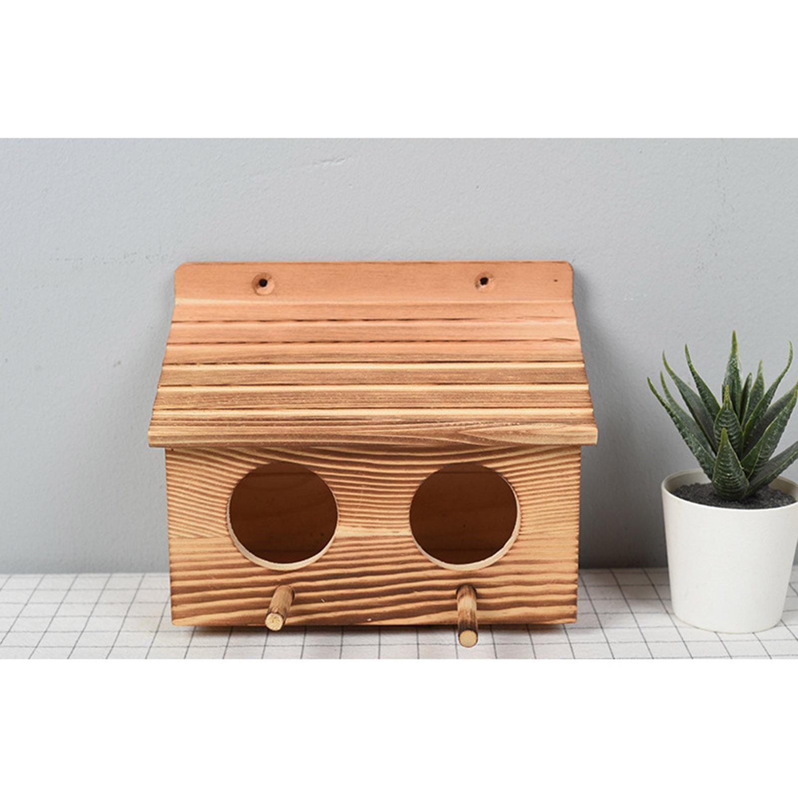 Weatherproof Wooden Bird Houses with Double Hole for Outside,Squirrel Feeder / Bird Nesting House Feeding Station,Hanging Nest box for Garden,Best Gift for Kids