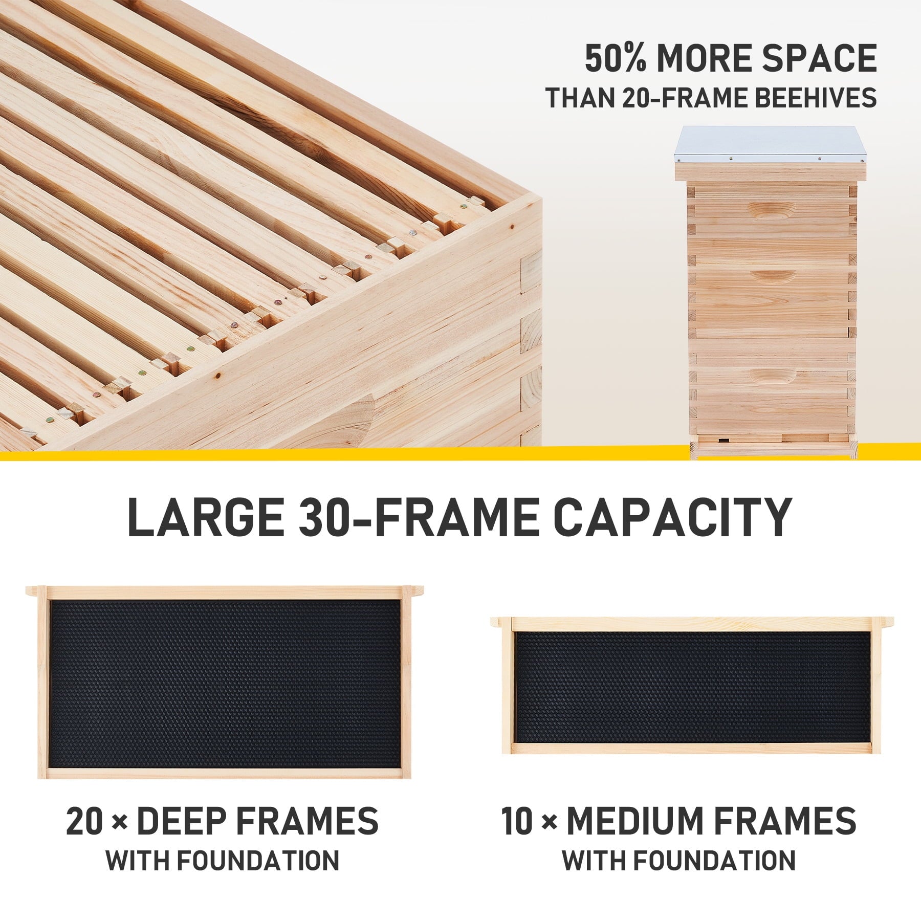 30-Frame Langstroth Hive Frame/Bee Hive Frame/Beehive Frames w/ Metal Roof