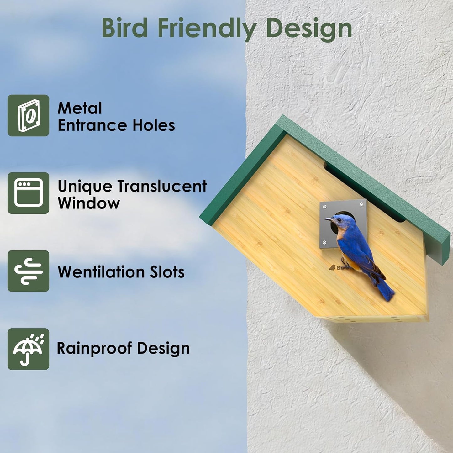 Birdkiss Smart Bird Houses for Outside Solar Powered, 1080P HD Live View Bird House with Camera, Perfect Viewing Bird Nesting and Hatching, Ideal Outdoors Bird House, Green