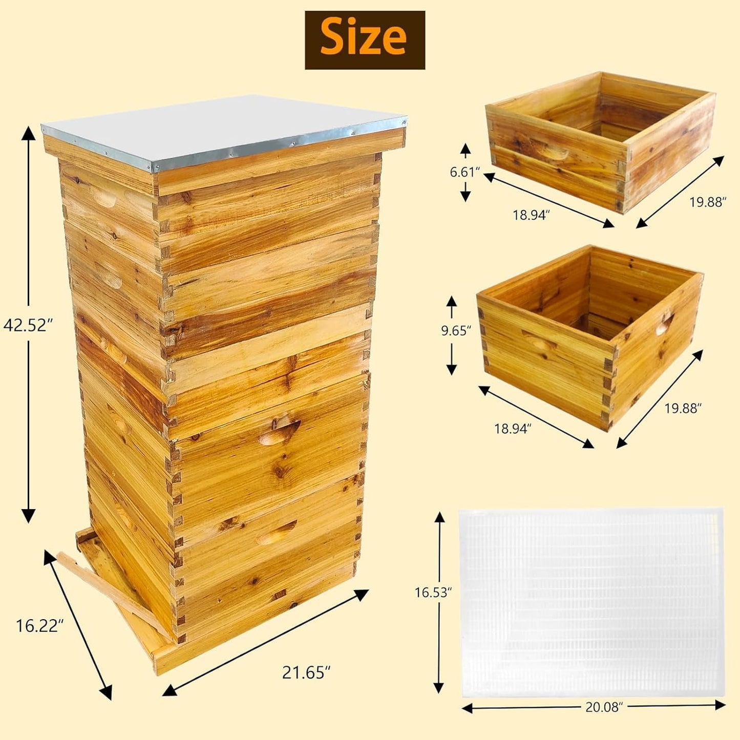 5 Layer Beehive, Bee Hive Dipped in 100% Beeswax, Include Queen Excluder & Foundation & Cover (2 Deep Hive Bee Box & 3 Super Bee Hive) Frameless