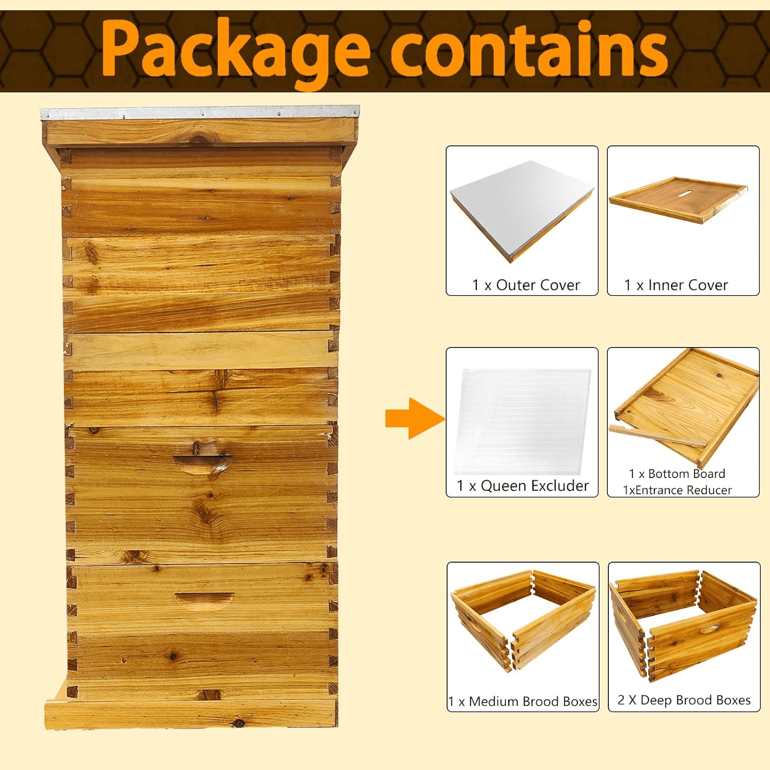 PRIJESSE 5-Layer Bee Hive for Beekeeping - 2 Deep & 3 Medium Boxes with Beeswax Coating, Ventilated Metal Roof (Frames Sold Separately)