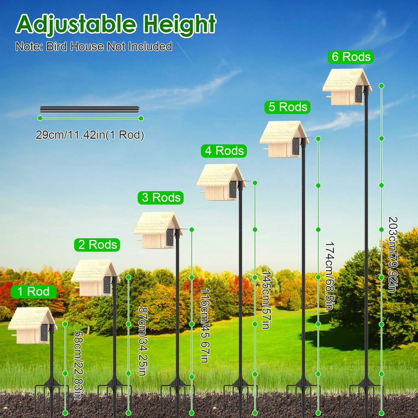 Moclever Bird House Pole Kit 79.9in Height Adjustable 66lbs Load Bird Feeder Pole, Black