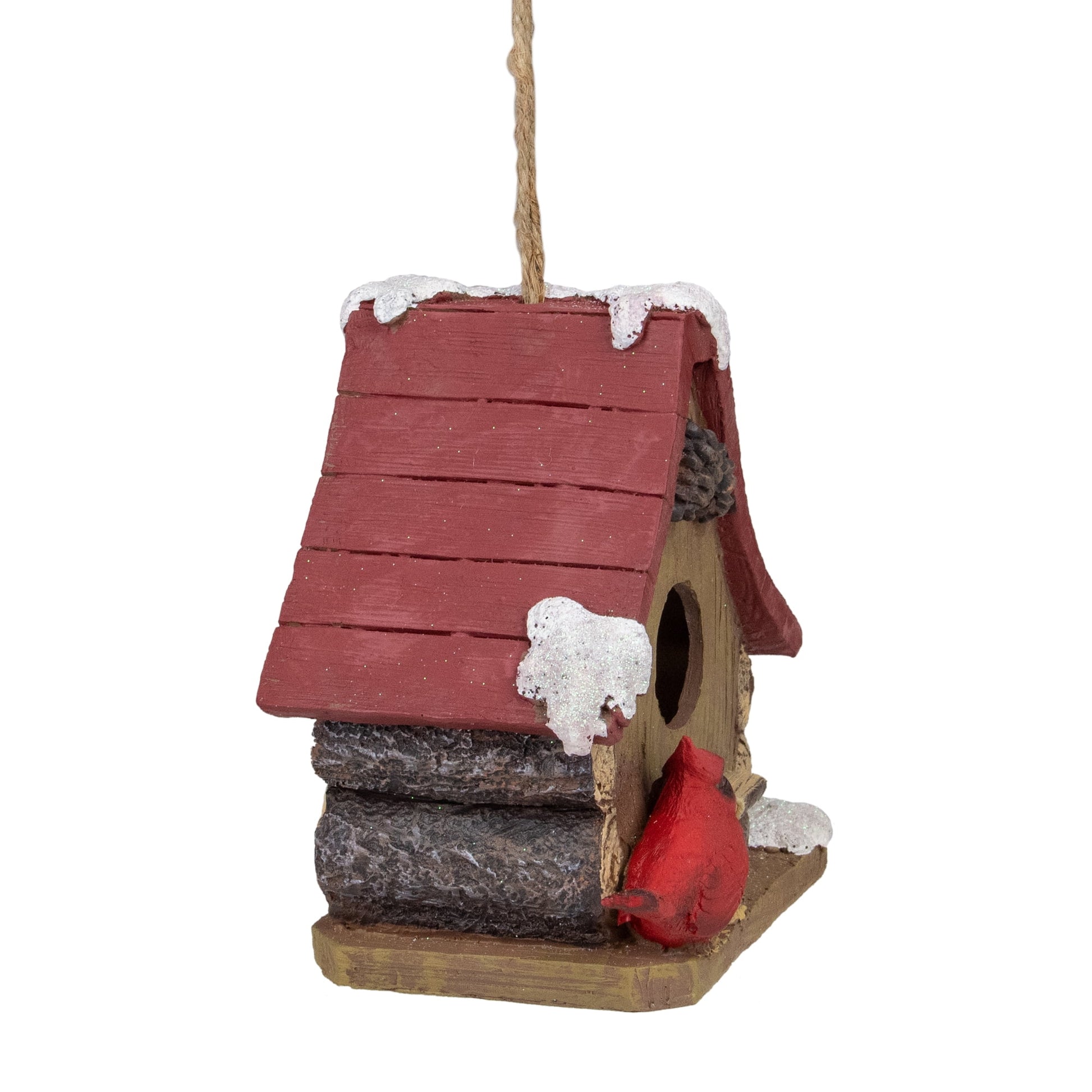 Northlight 7" Brown and Red Christmas Birdhouse with Cardinals